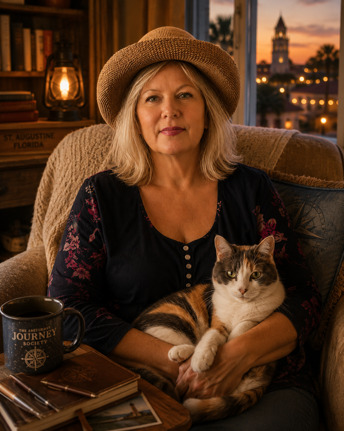 Annette and her cat Callie in St. Augustine, Fl